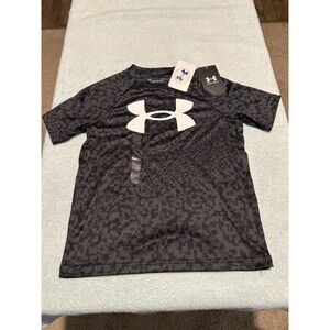 Under Armour Boys YSM Tech Big Logo Printed Shirt Black Gray Camo Athletic NWT